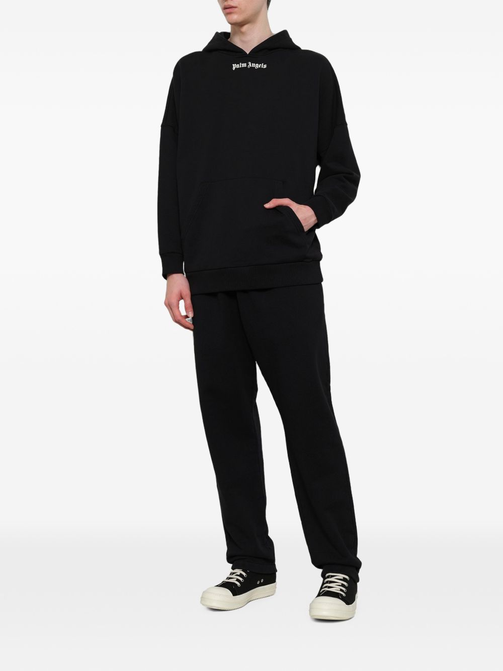 PALM ANGELS Felpa nera con cappuccio in cotone con logo 