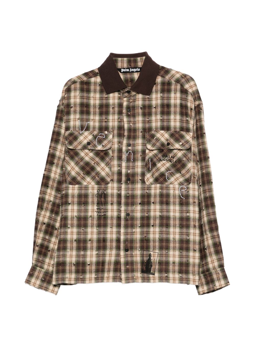 PALM ANGELS Camicia a quadretti multicolore con tasche sul petto 