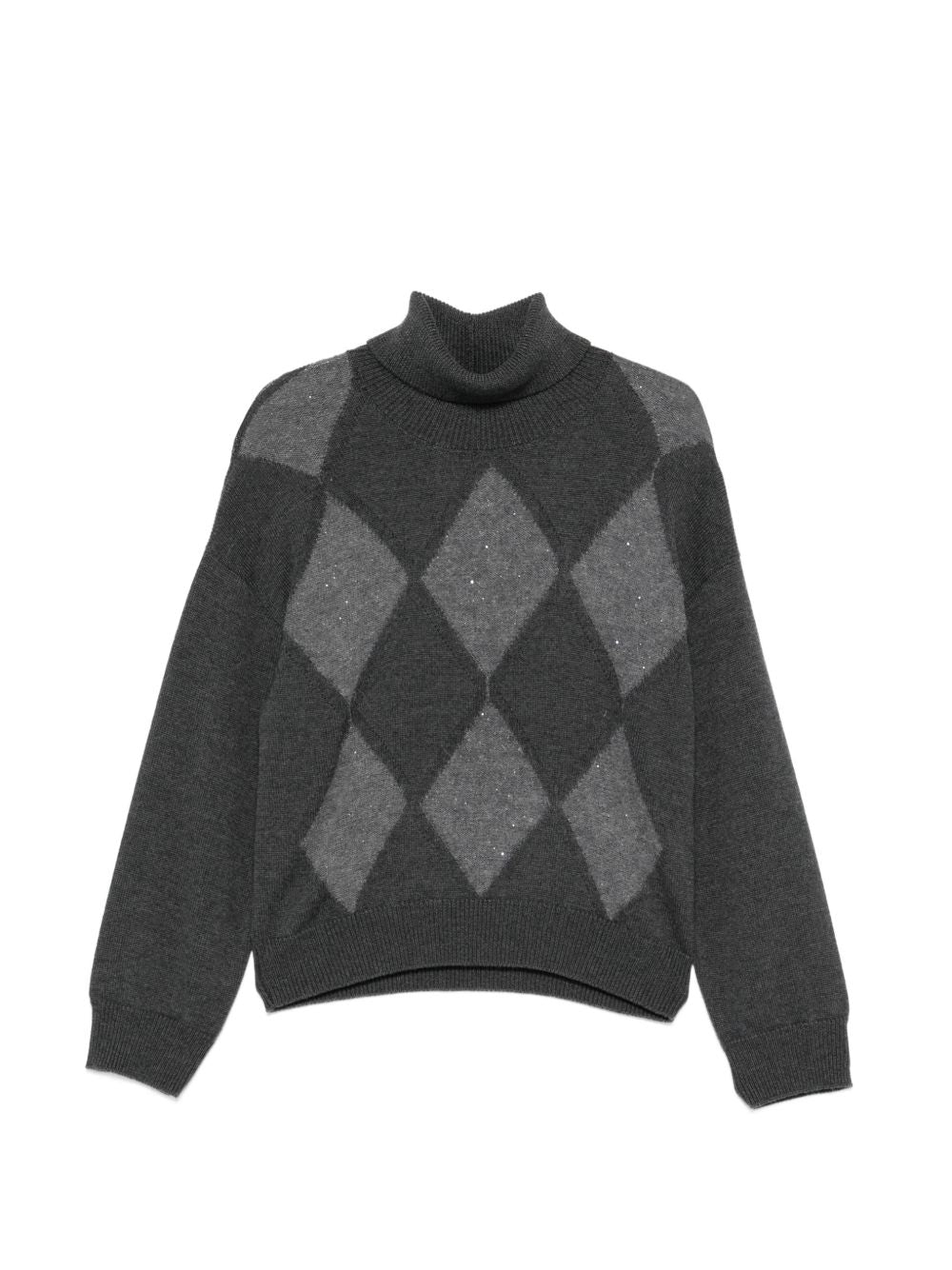 PESERICO Maglia in lana grigio antracite a collo alto con motivo a rombi 