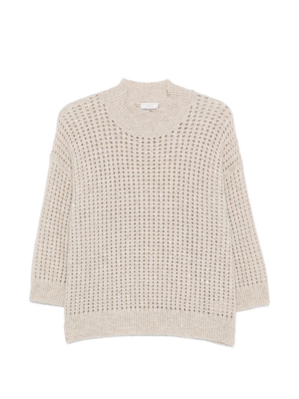 PESERICO Maglia beige in lana a maglia larga con collo alto 