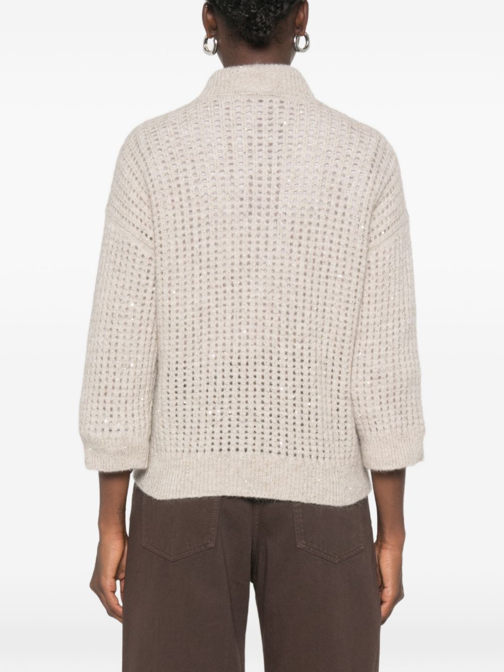 PESERICO Maglia beige in lana a maglia larga con collo alto 