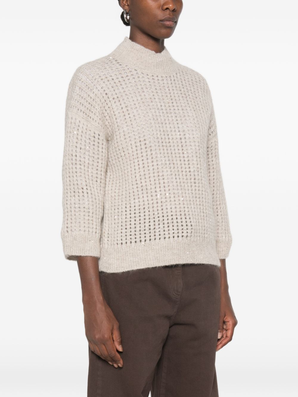PESERICO Maglia beige in lana a maglia larga con collo alto 