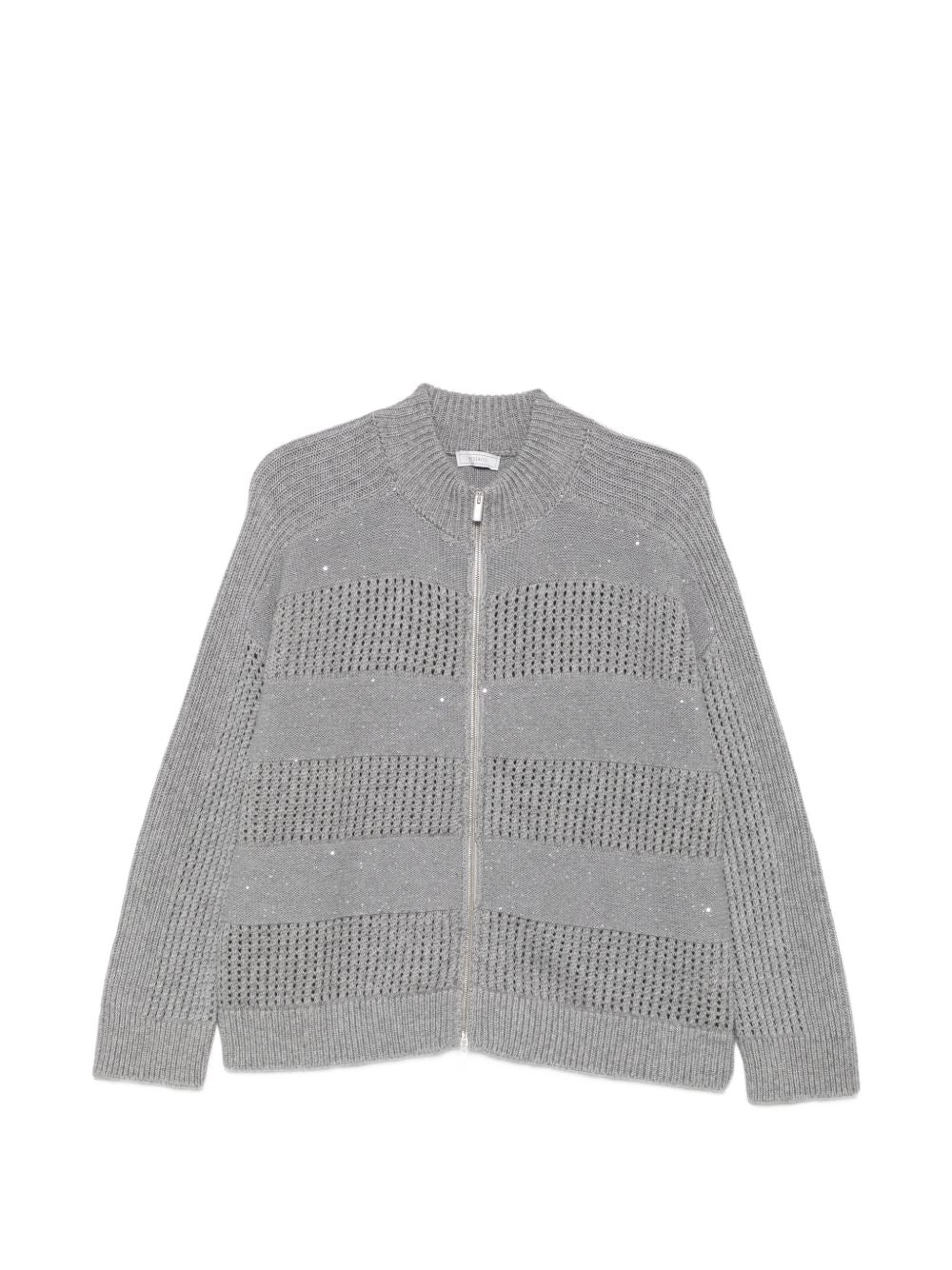 PESERICO Cardigan grigio in lana con zip e strass 