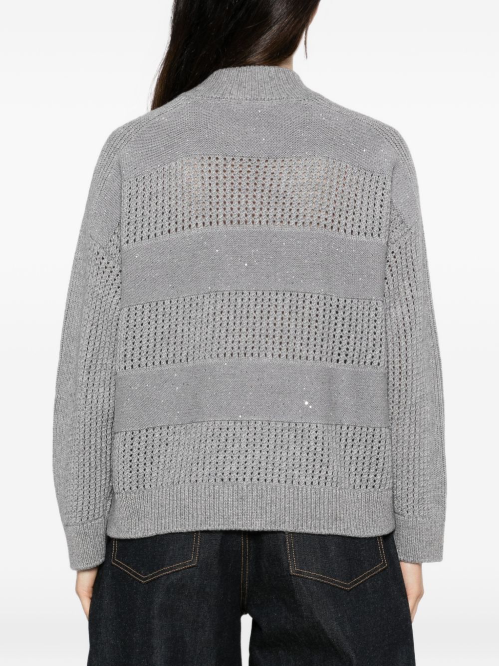PESERICO Cardigan grigio in lana con zip e strass 