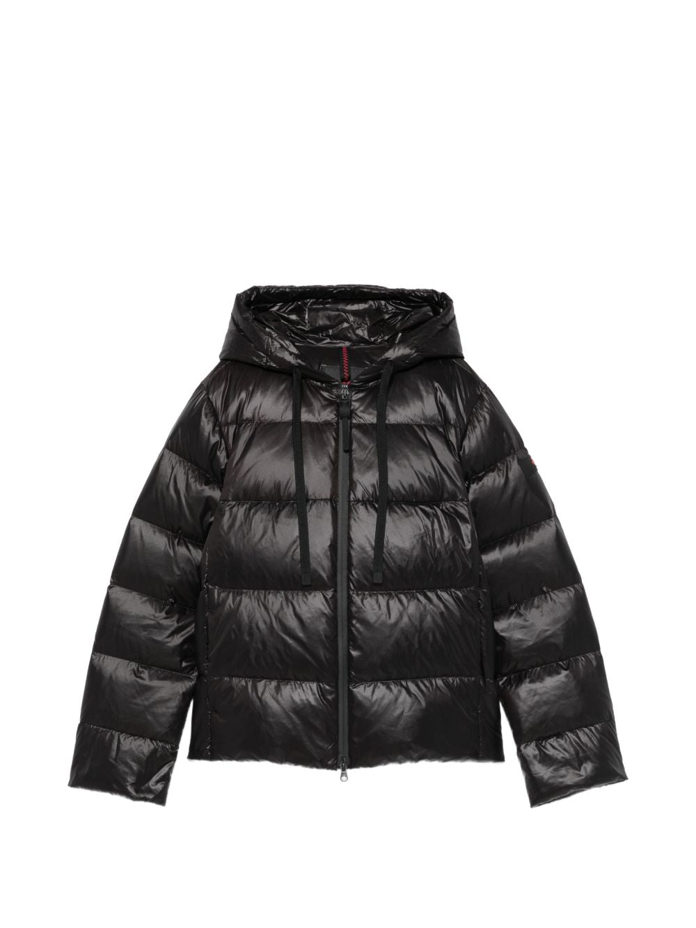 PEUTEREY Short black down jacket with a hood, filled with goose down 