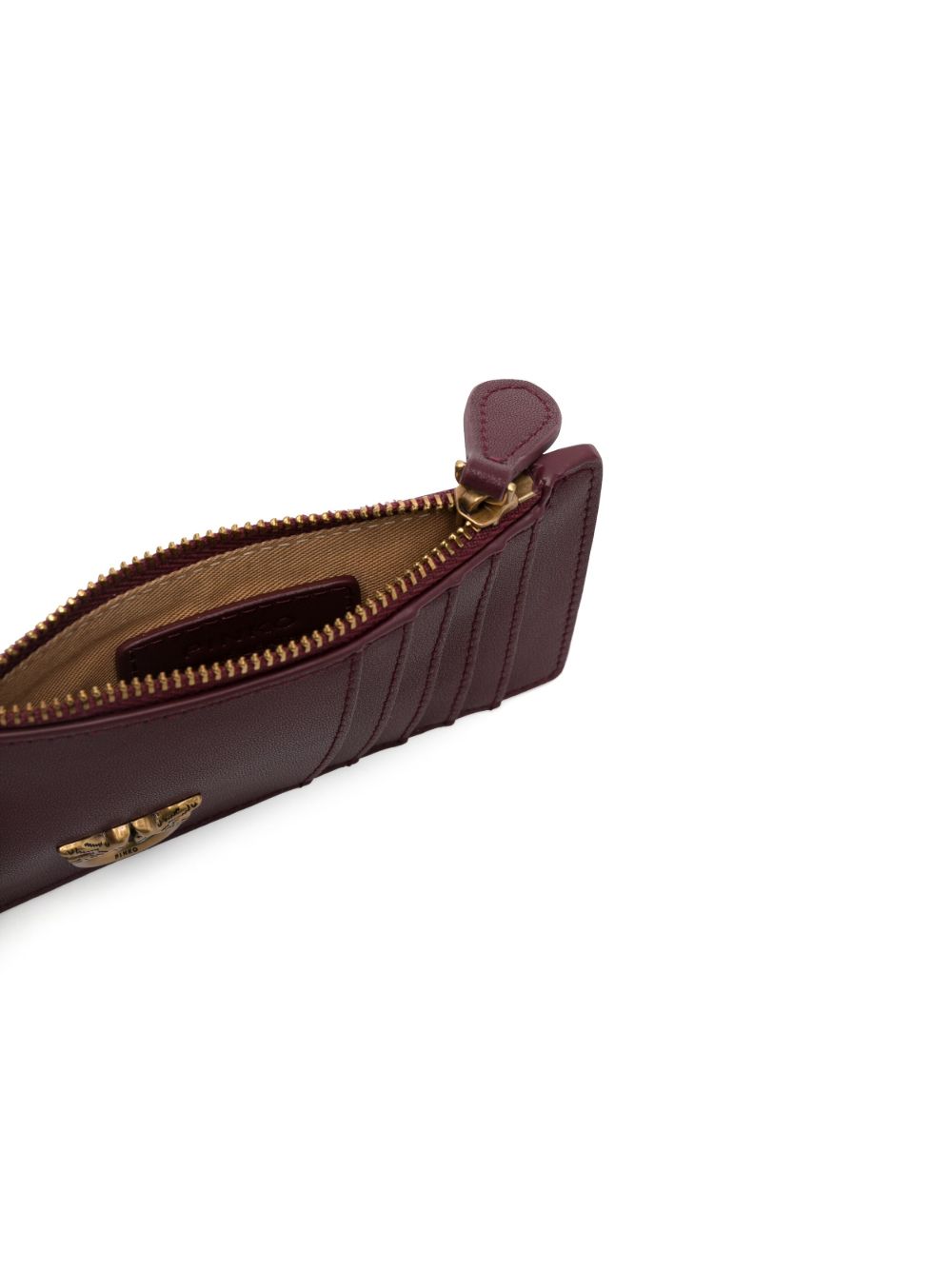 PINKO Portacarte Airone in pelle bordeaux con placca logo 