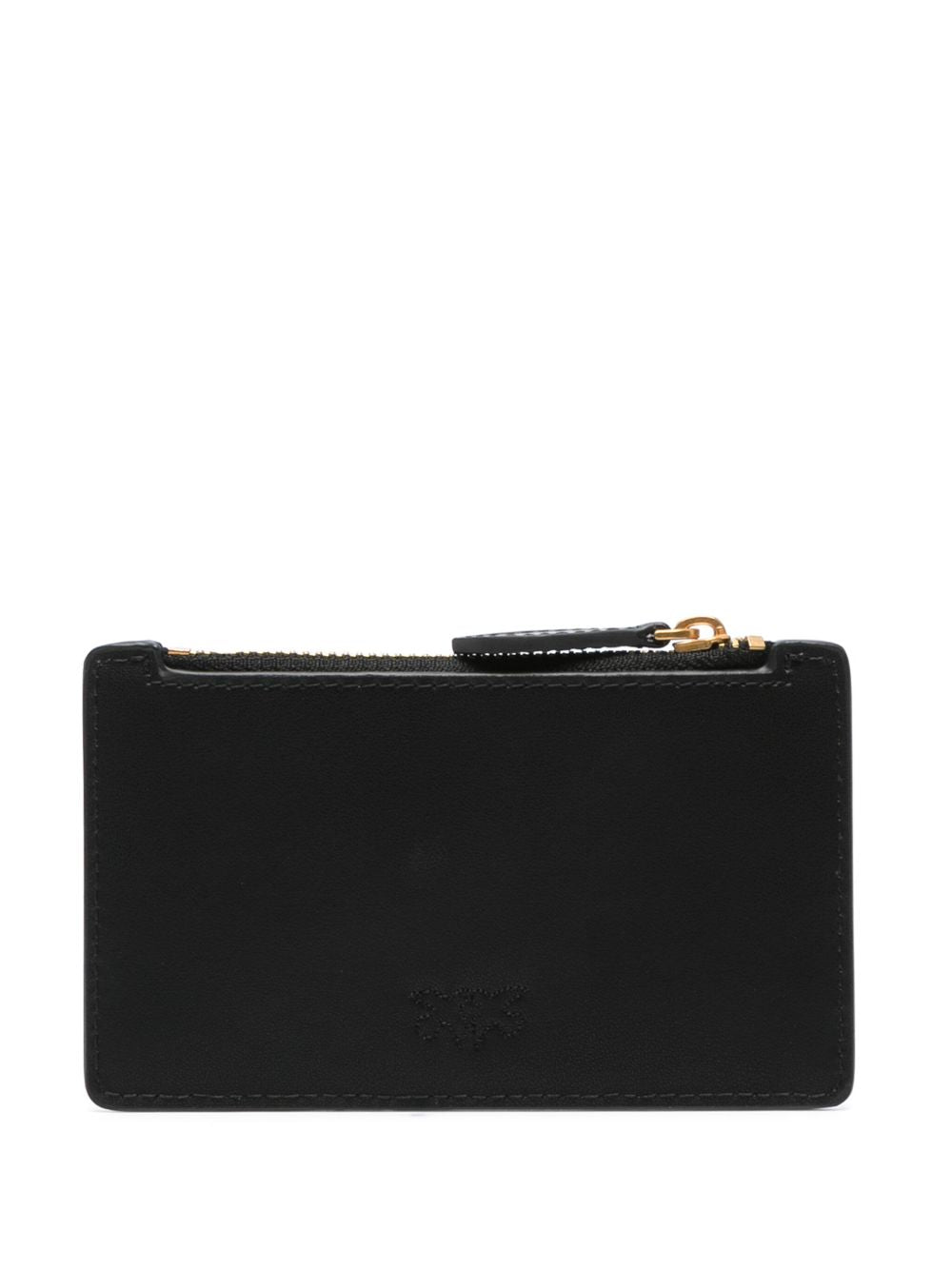 PINKO Portacarte Airone in pelle nera con placca logo dorata 