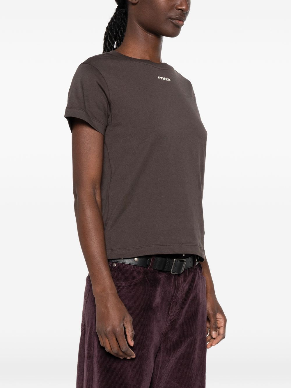 PINKO T-shirt basic marrone in cotone a maniche corte 