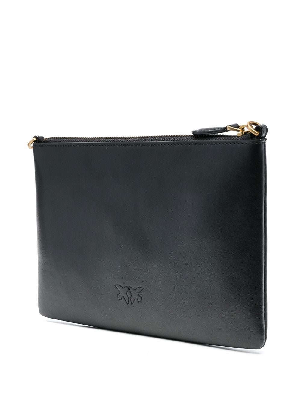 PINKO Borsa Flat Classic nera in pelle con dettagli oro 