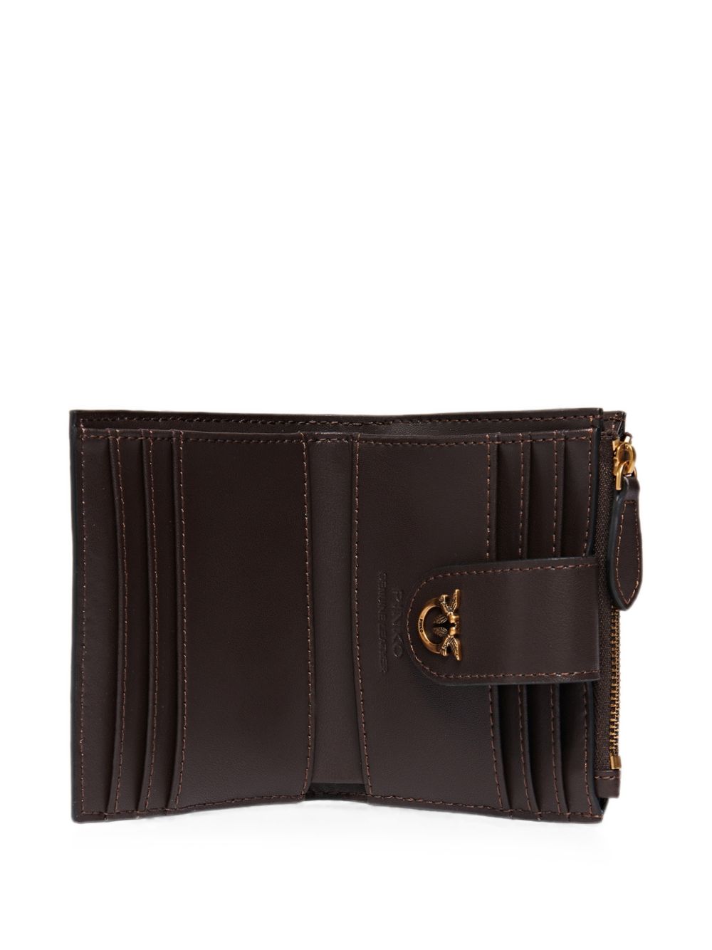 PINKO Portafoglio Multi Purpose in pelle marrone con bottone e zip 