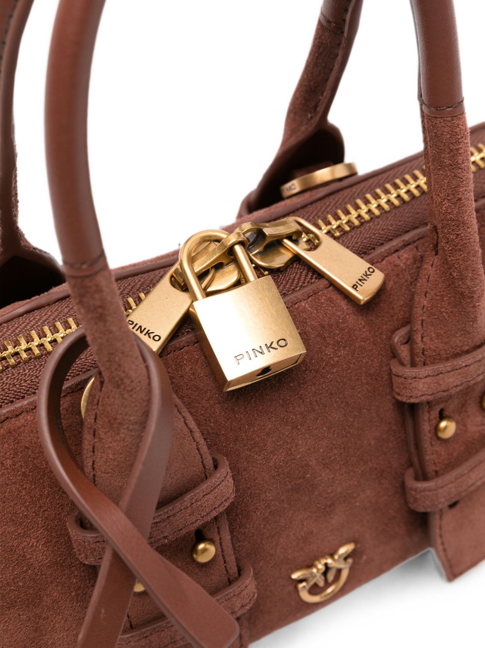 PINKO Borsa Bowling Bag Horizo in suede con charm dorati 