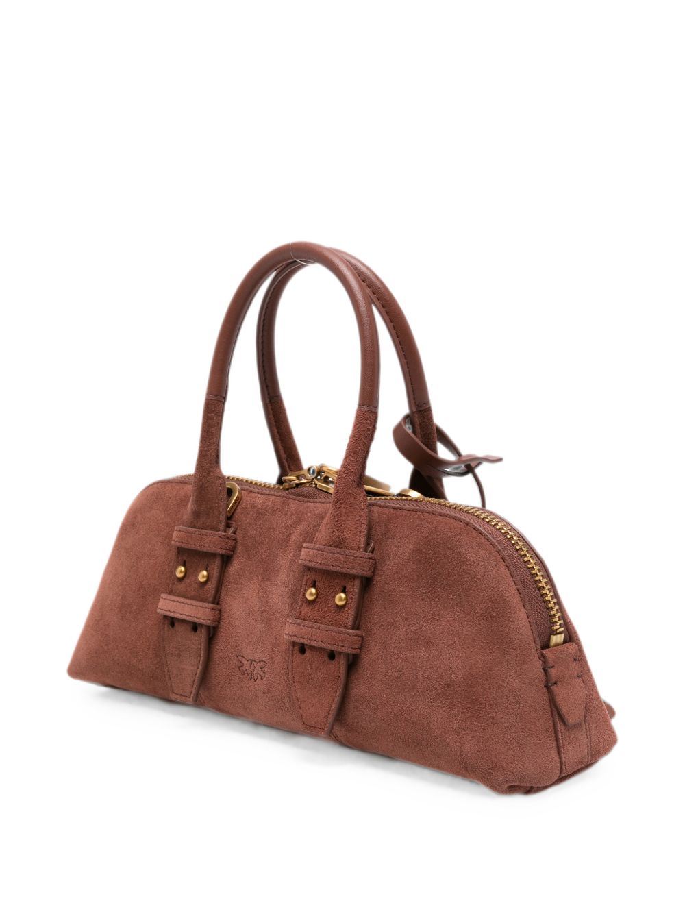 PINKO Borsa Bowling Bag Horizo in suede con charm dorati 