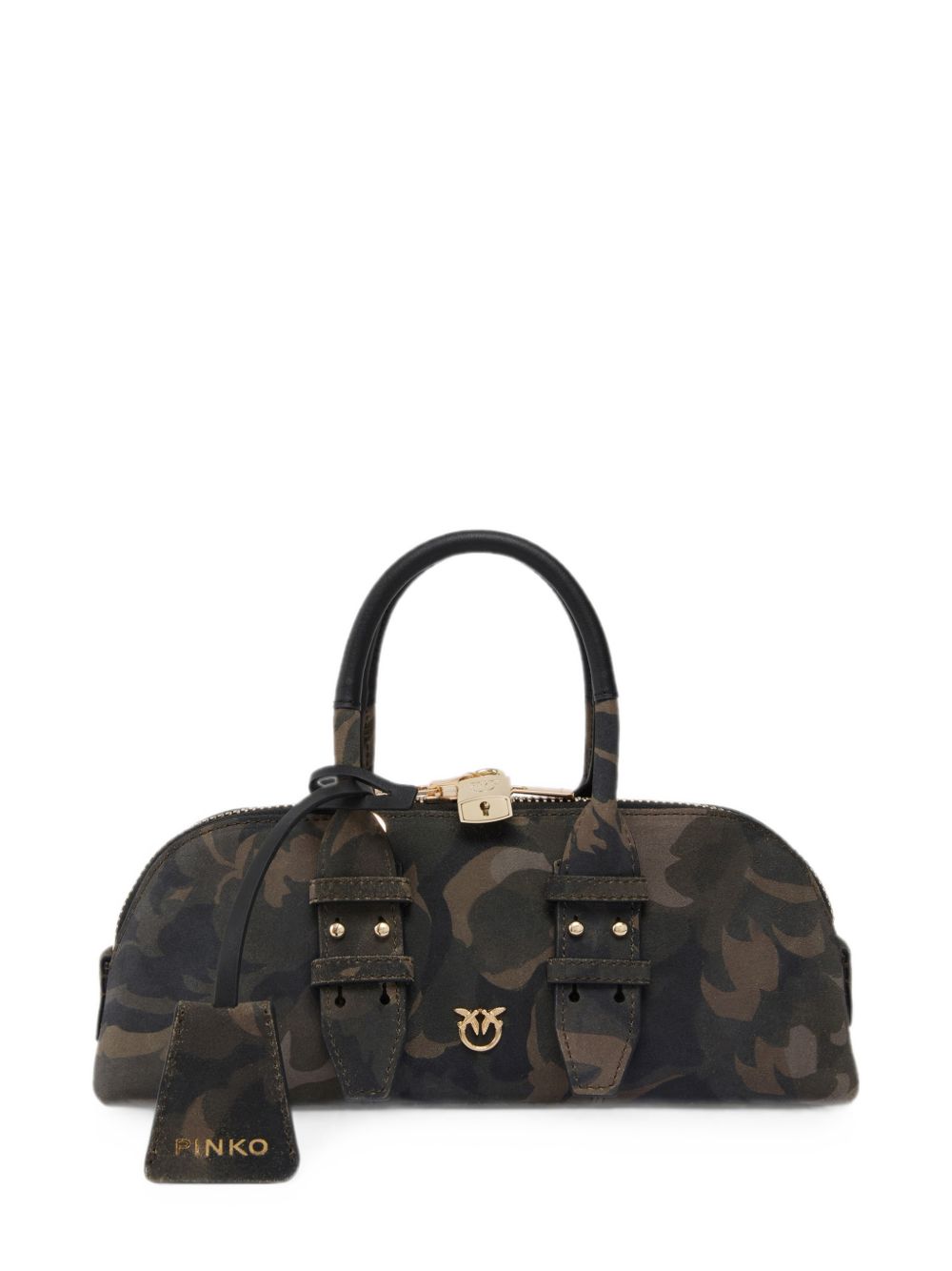 PINKO Bowling Bag Horizontal verde con stampa floreale 