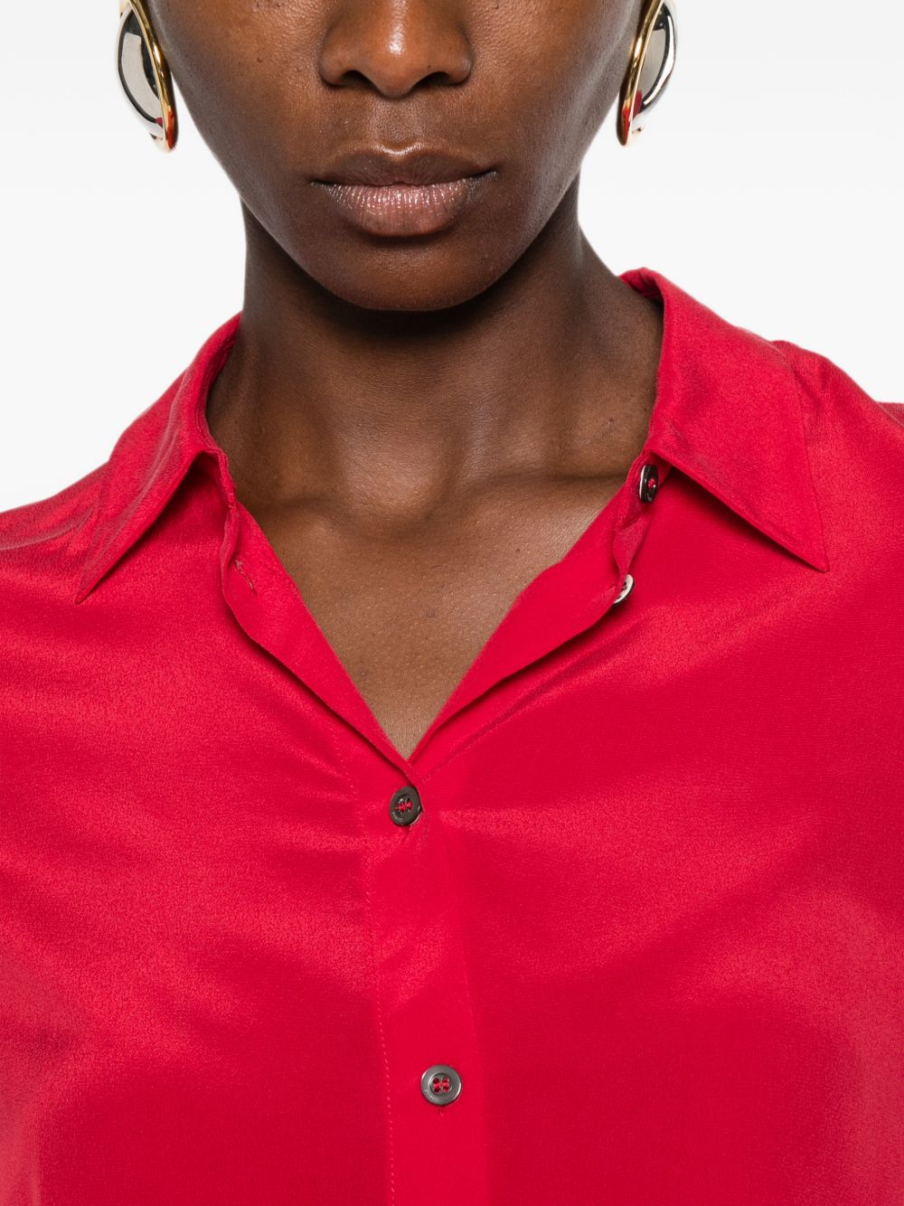 PINKO Camicia classica rosso ciclamino in seta leggera 