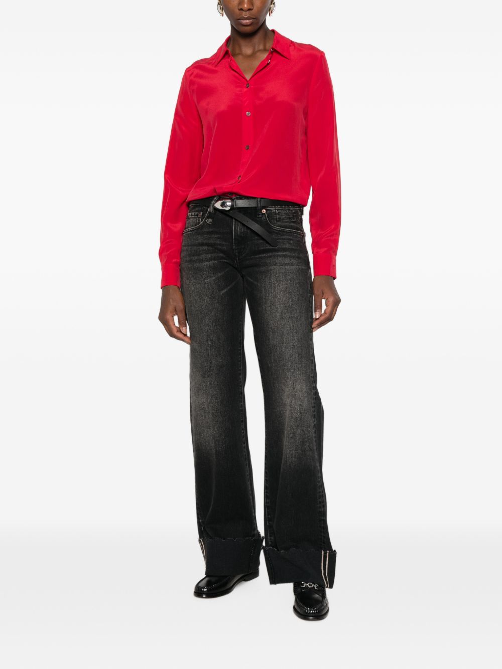 PINKO Camicia classica rosso ciclamino in seta leggera 