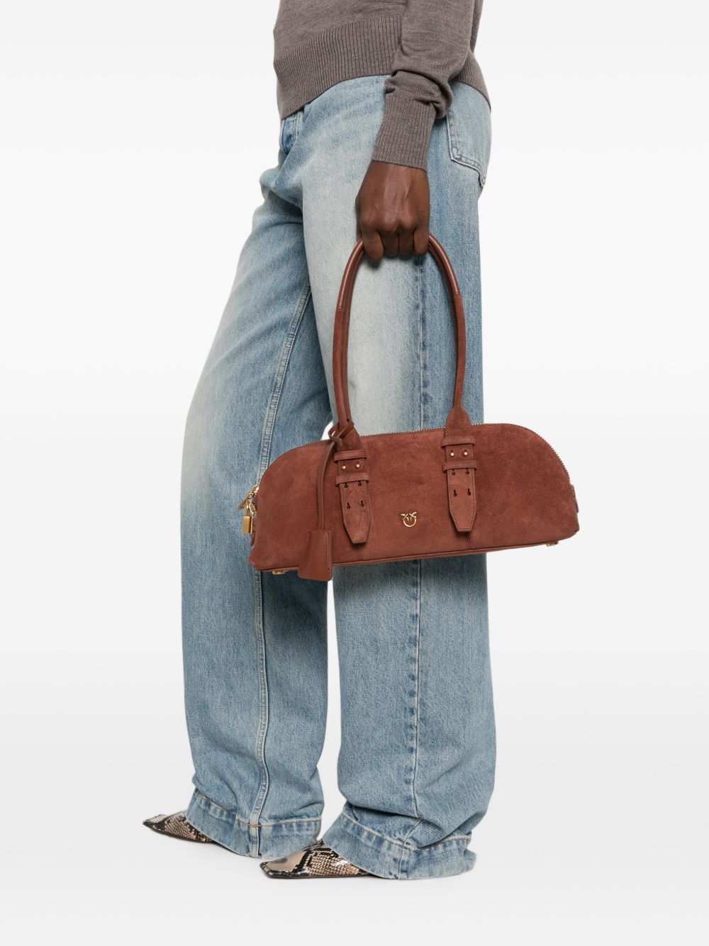 PINKO Borsa a spalla Bowling Horizontal in suede marrone chiaro 