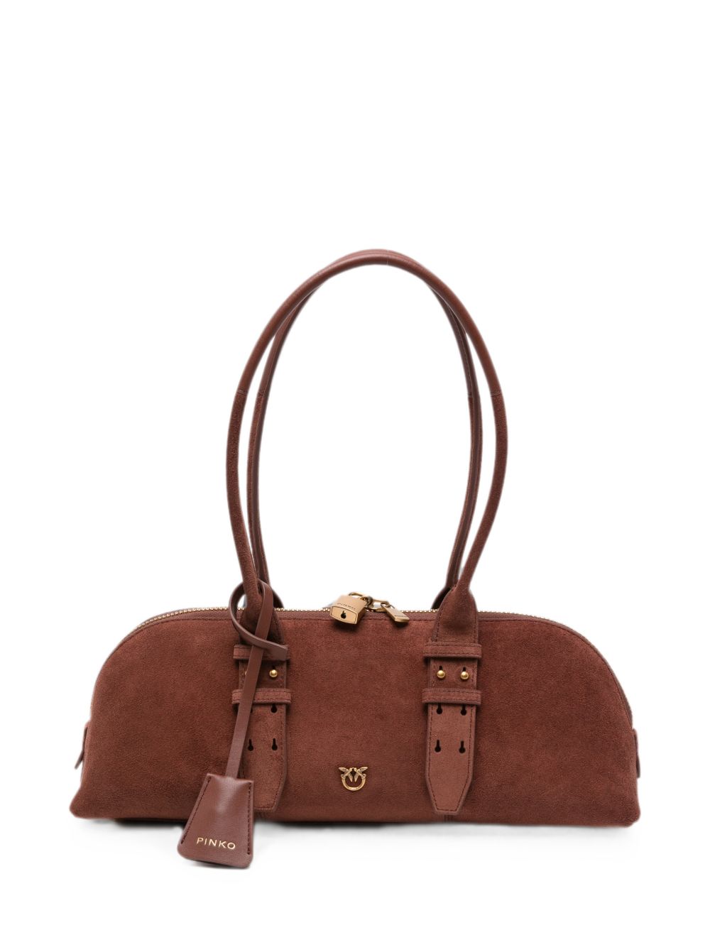 PINKO Borsa a spalla Bowling Horizontal in suede marrone chiaro 