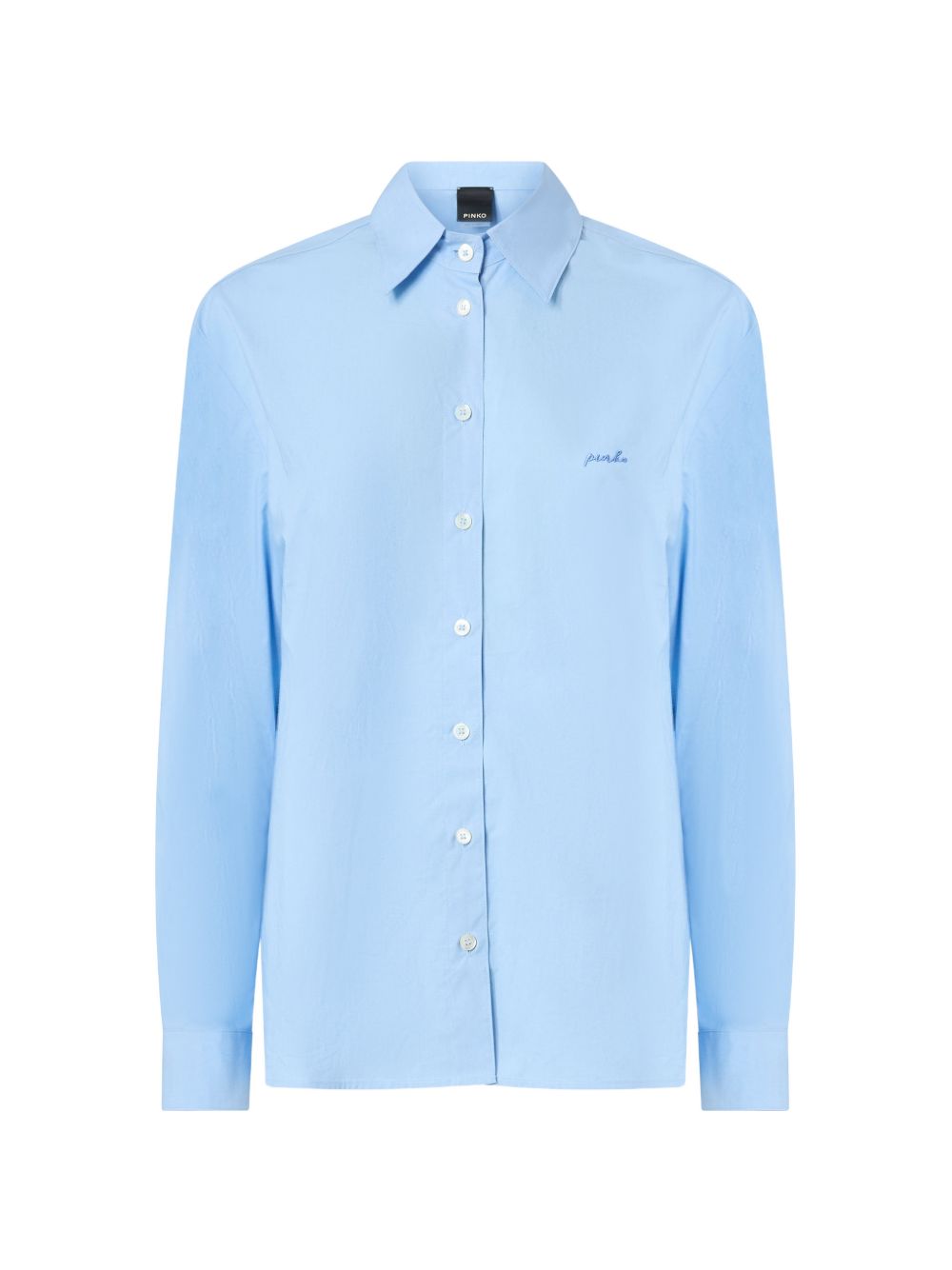 PINKO Camicia Connie azzurra con logo ricamato sul petto 