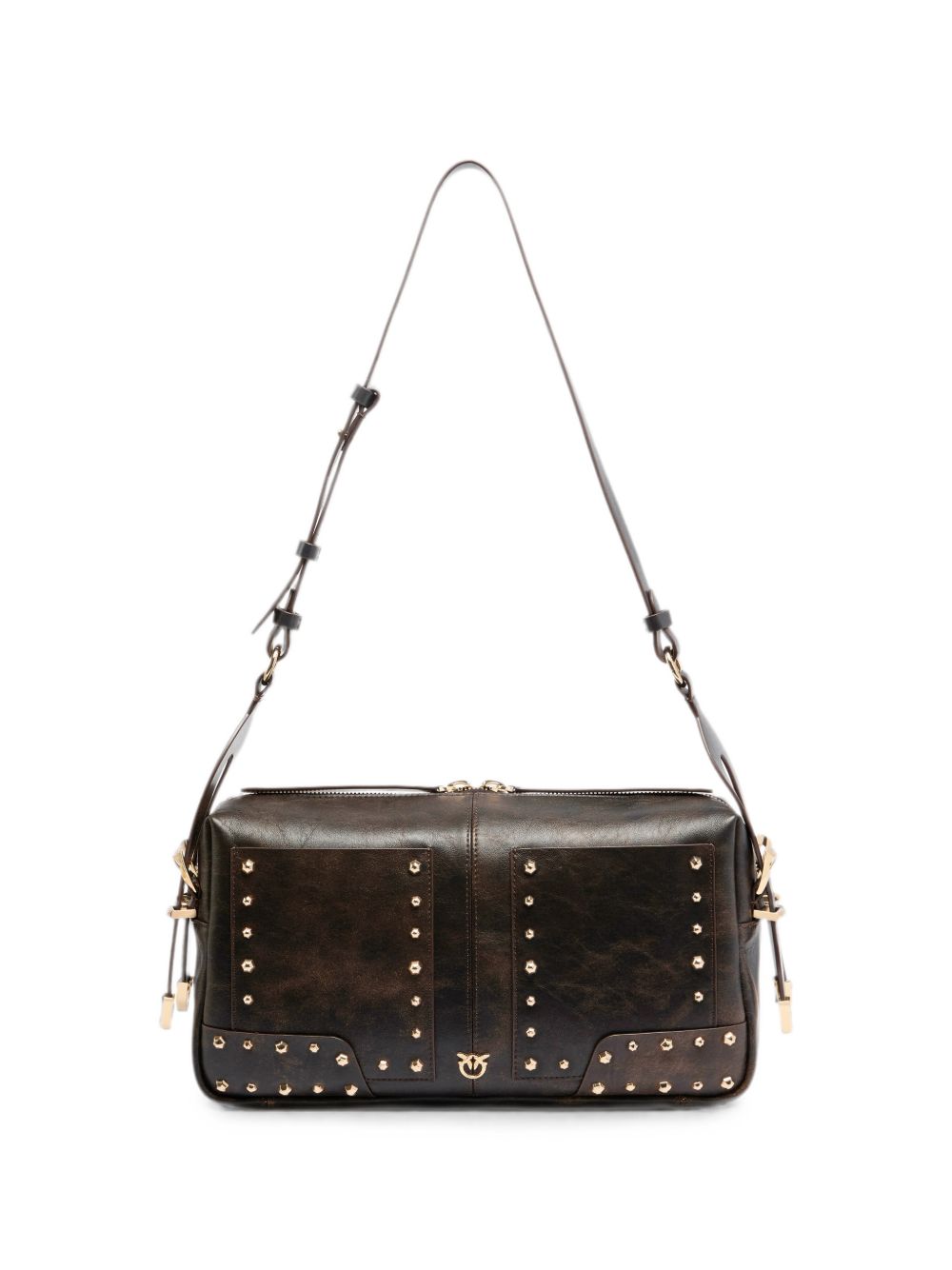 PINKO Borsa a tracolla CLASSIC in pelle marrone con borchie 