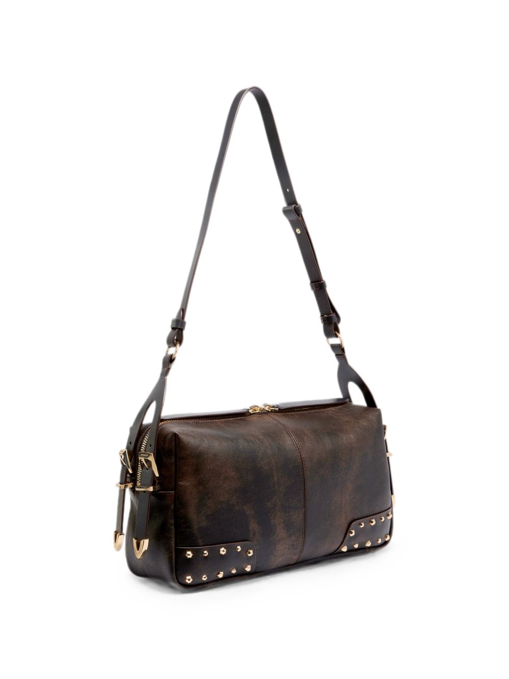 PINKO Borsa a tracolla CLASSIC in pelle marrone con borchie 
