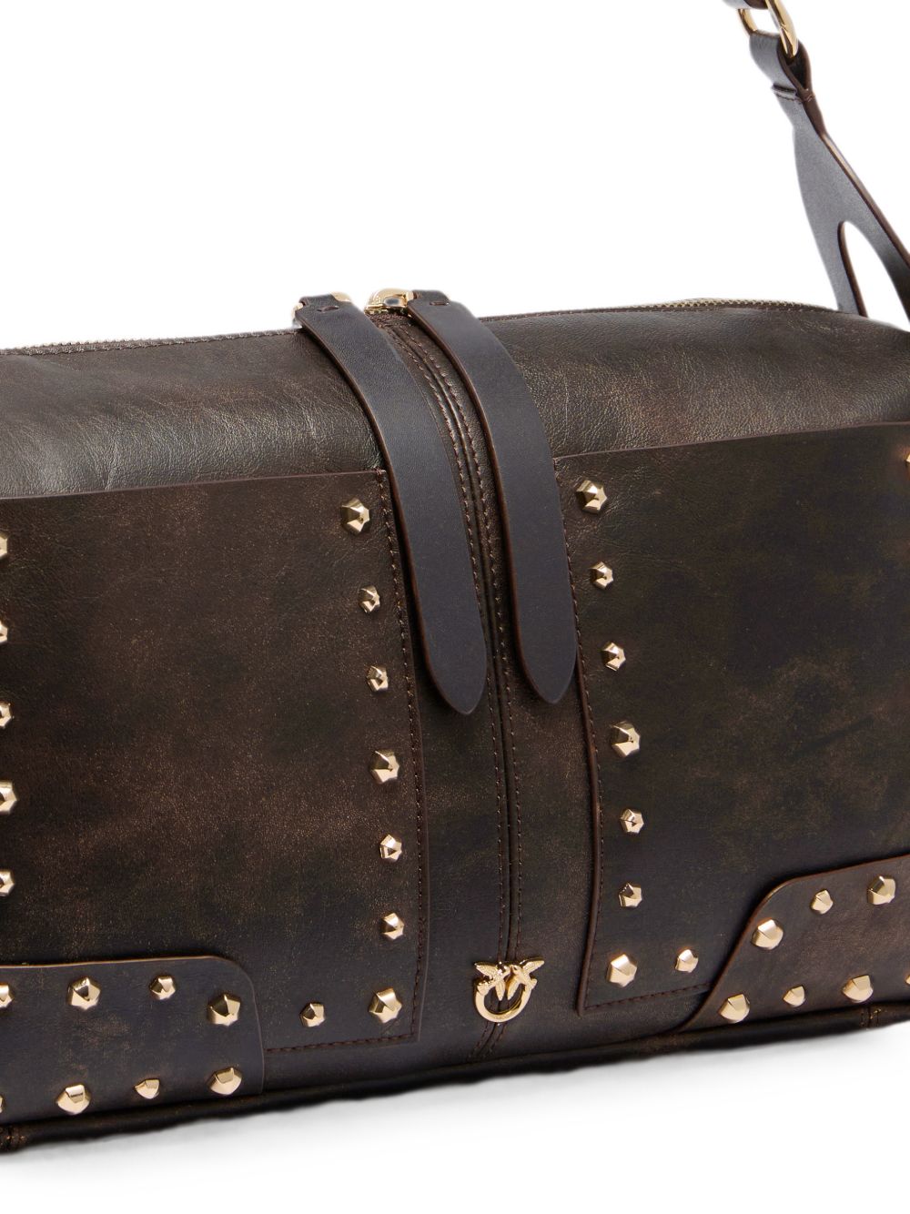 PINKO Borsa a tracolla CLASSIC in pelle marrone con borchie 