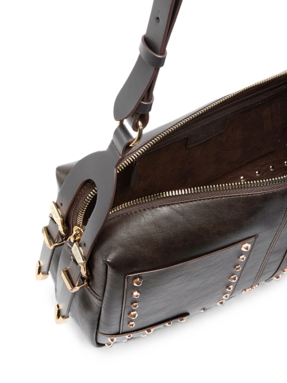 PINKO Borsa a tracolla CLASSIC in pelle marrone con borchie 