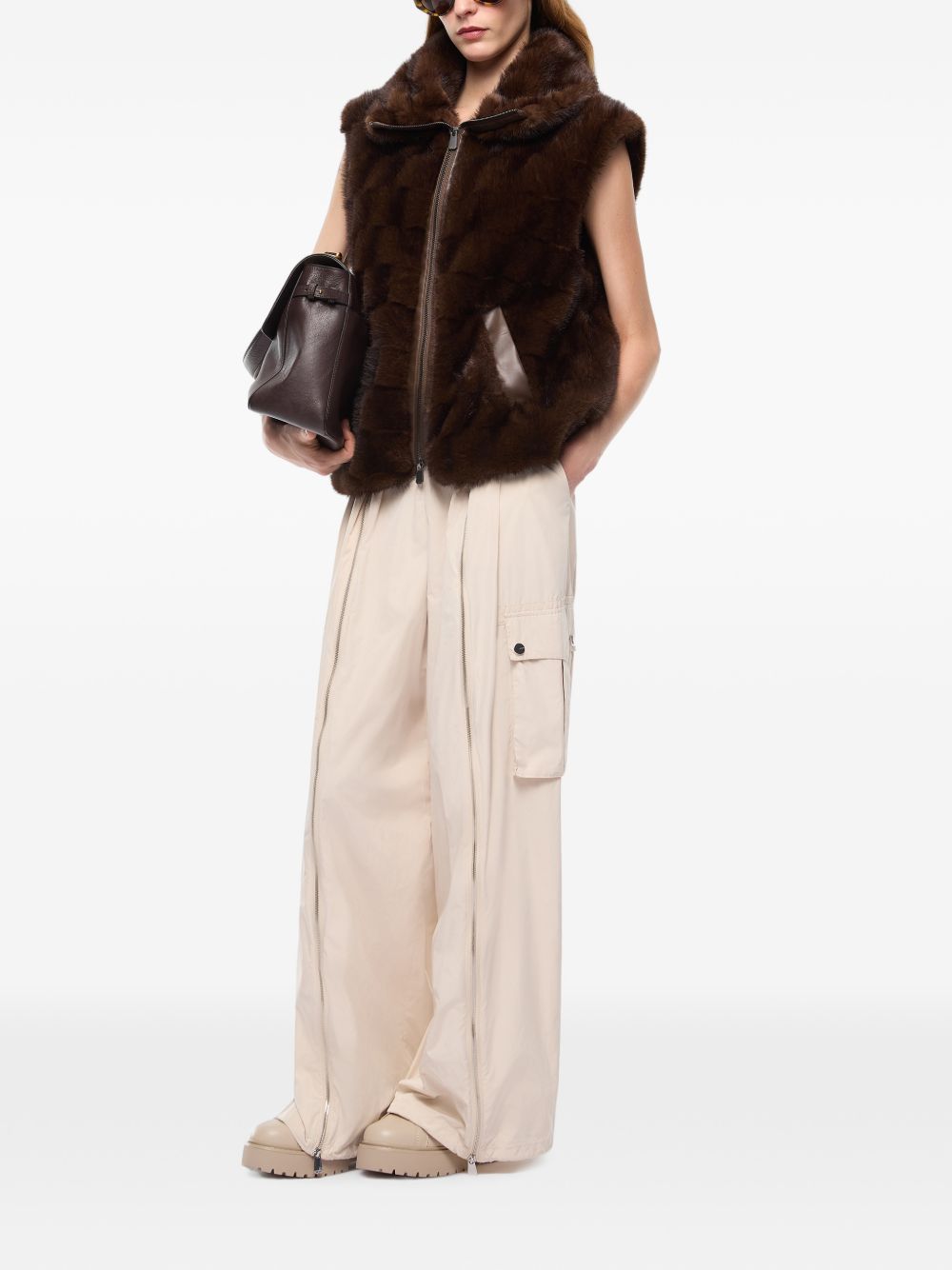 PINKO Gilet Glossina in ecopelliccia marrone con zip 