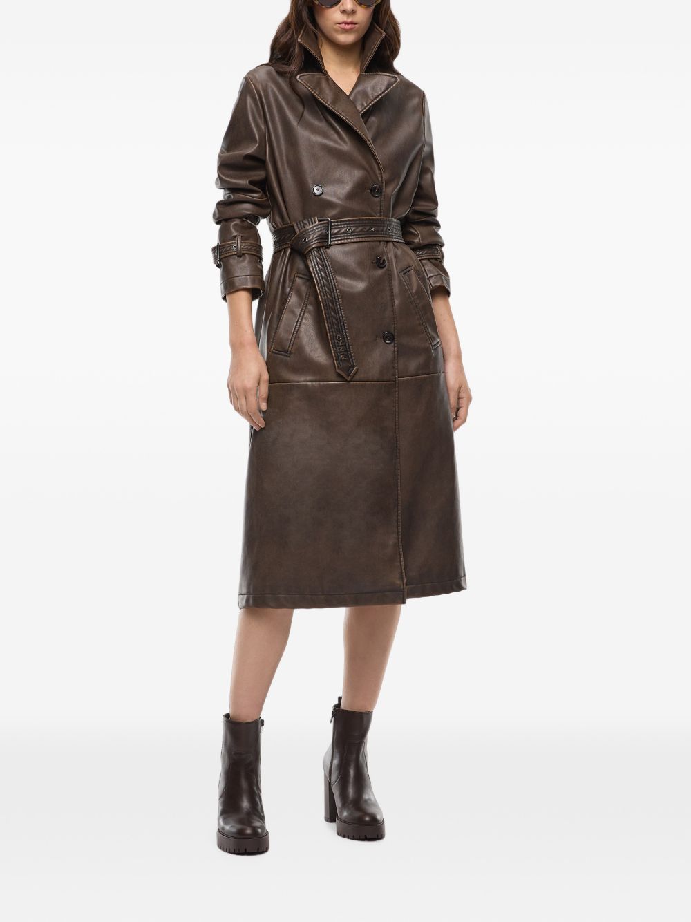 PINKO Trench in ecopelle marrone Tamerice con cintura in vita 