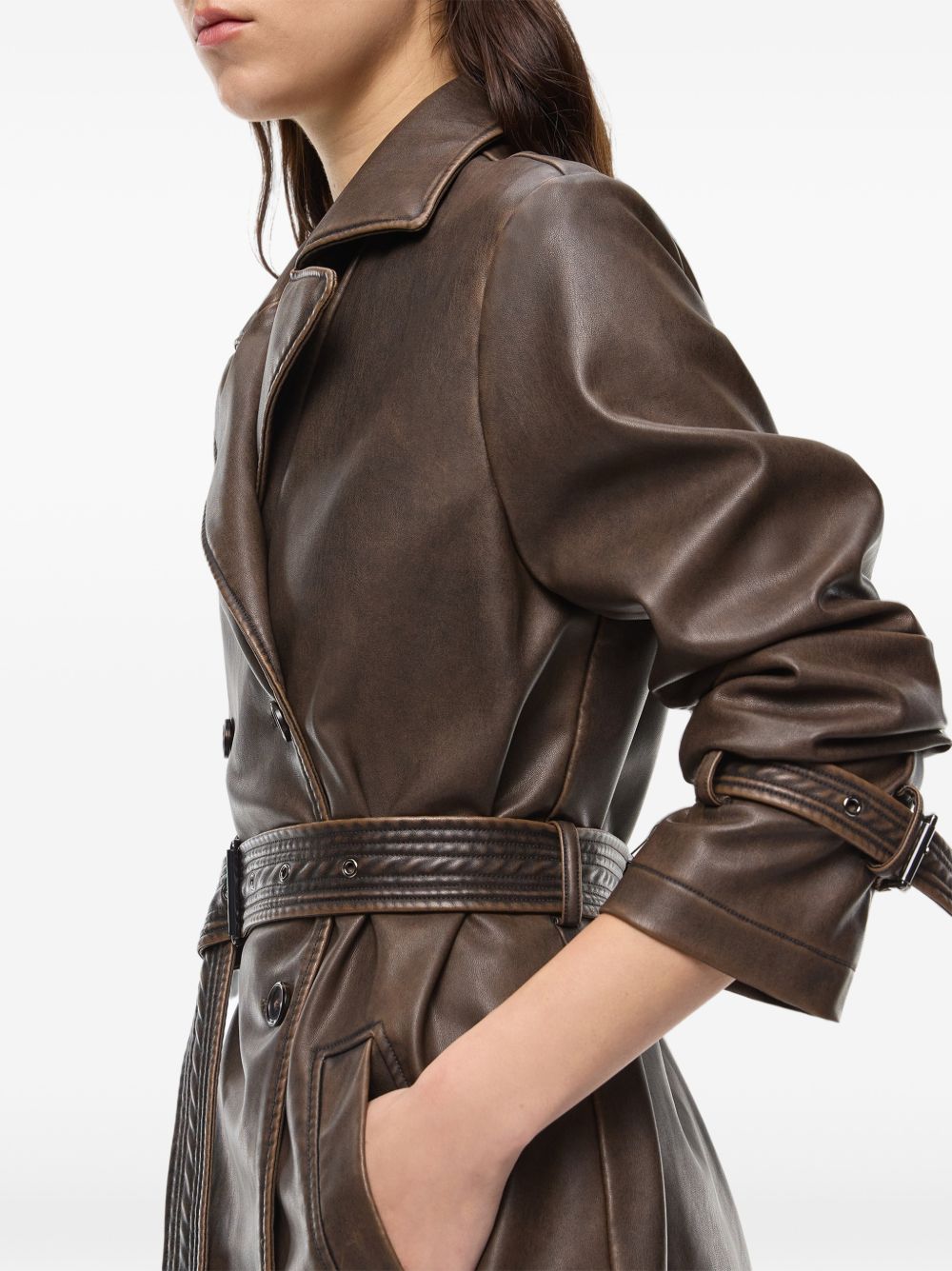 PINKO Trench in ecopelle marrone Tamerice con cintura in vita 