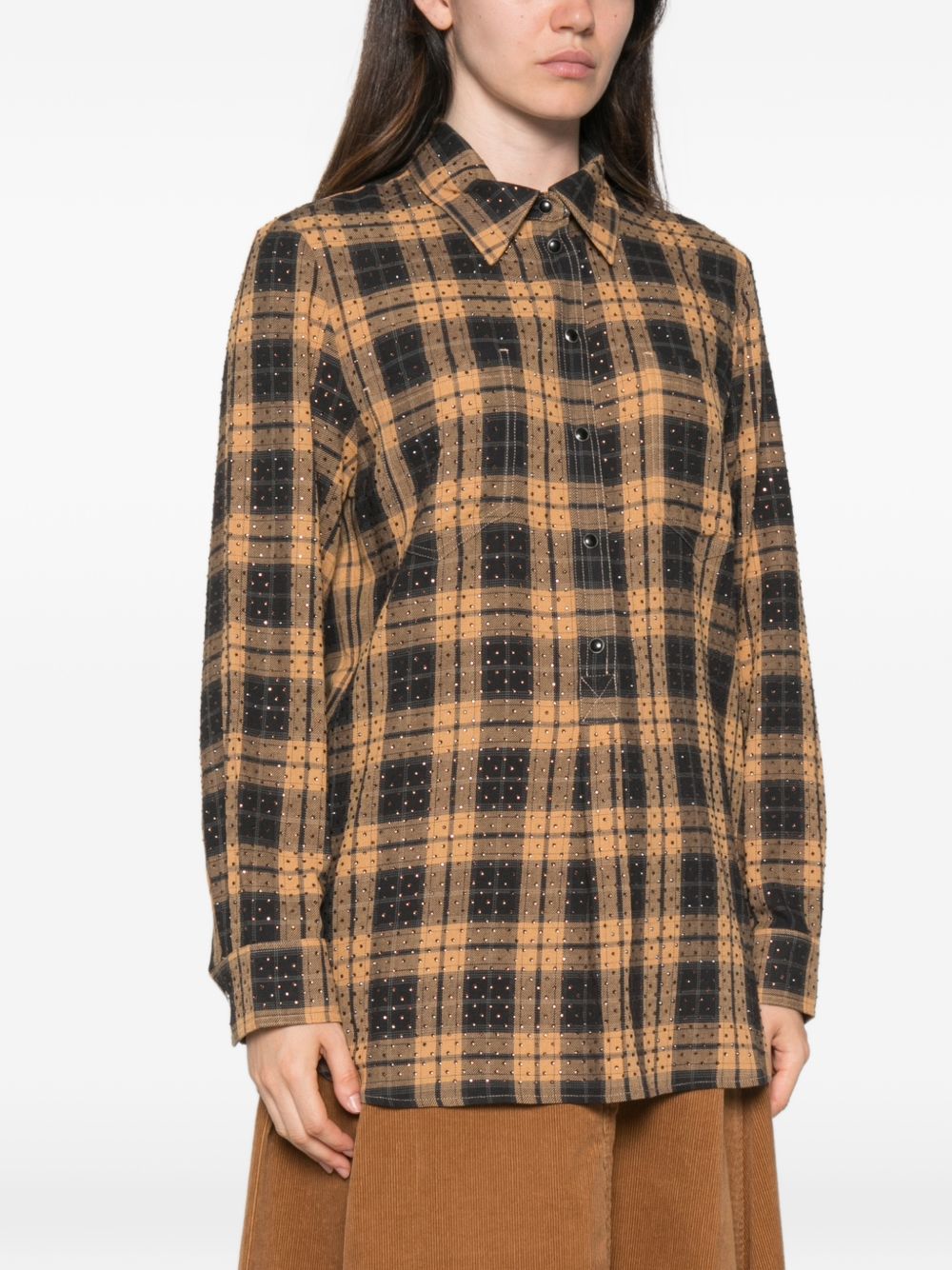 PINKO Camicia a quadretti marroni e arancioni Barbellino 