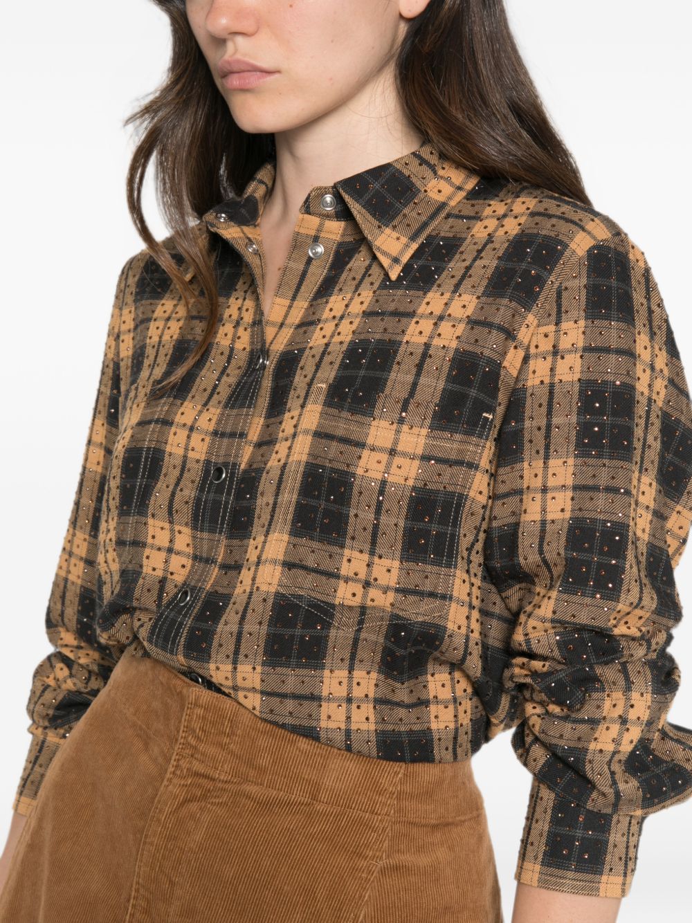 PINKO Camicia a quadretti marroni e arancioni Barbellino 