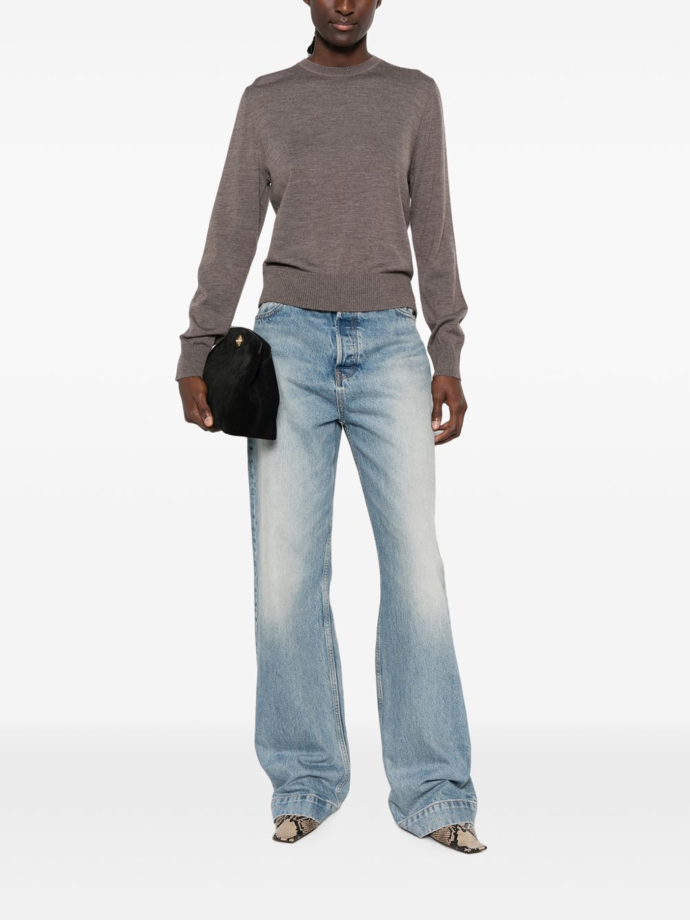 PINKO Maglia girocollo Lourdes in lana marrone tortora 