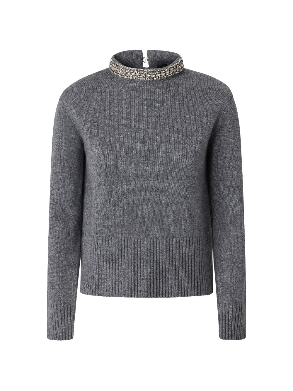 PINKO Maglia grigia con collo impreziosito da strass 