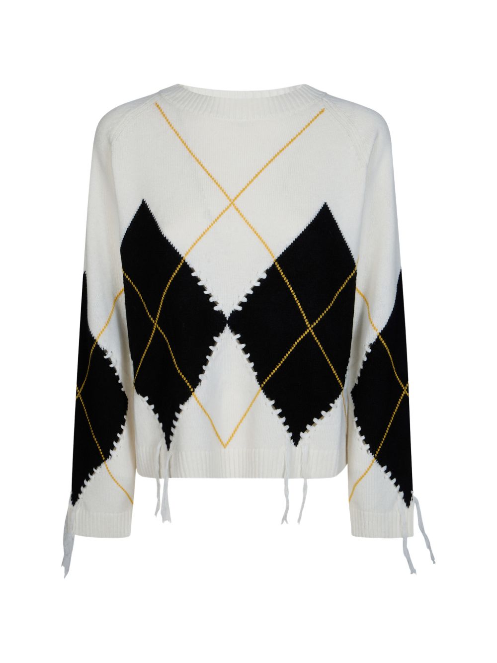 PINKO Maglia Berna in lana con motivo a rombi bianchi e neri e scollo a V 