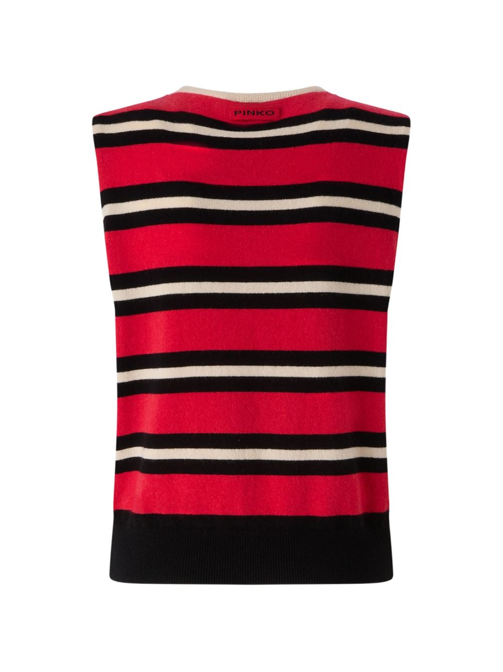 PINKO Gilet Stoccolma a righe rosse, nere e bianche in lana 