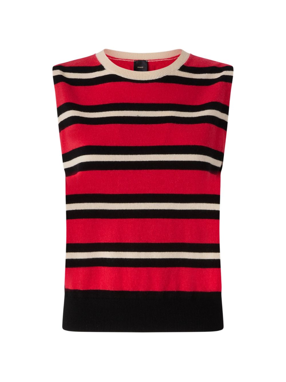 PINKO Gilet Stoccolma a righe rosse, nere e bianche in lana 
