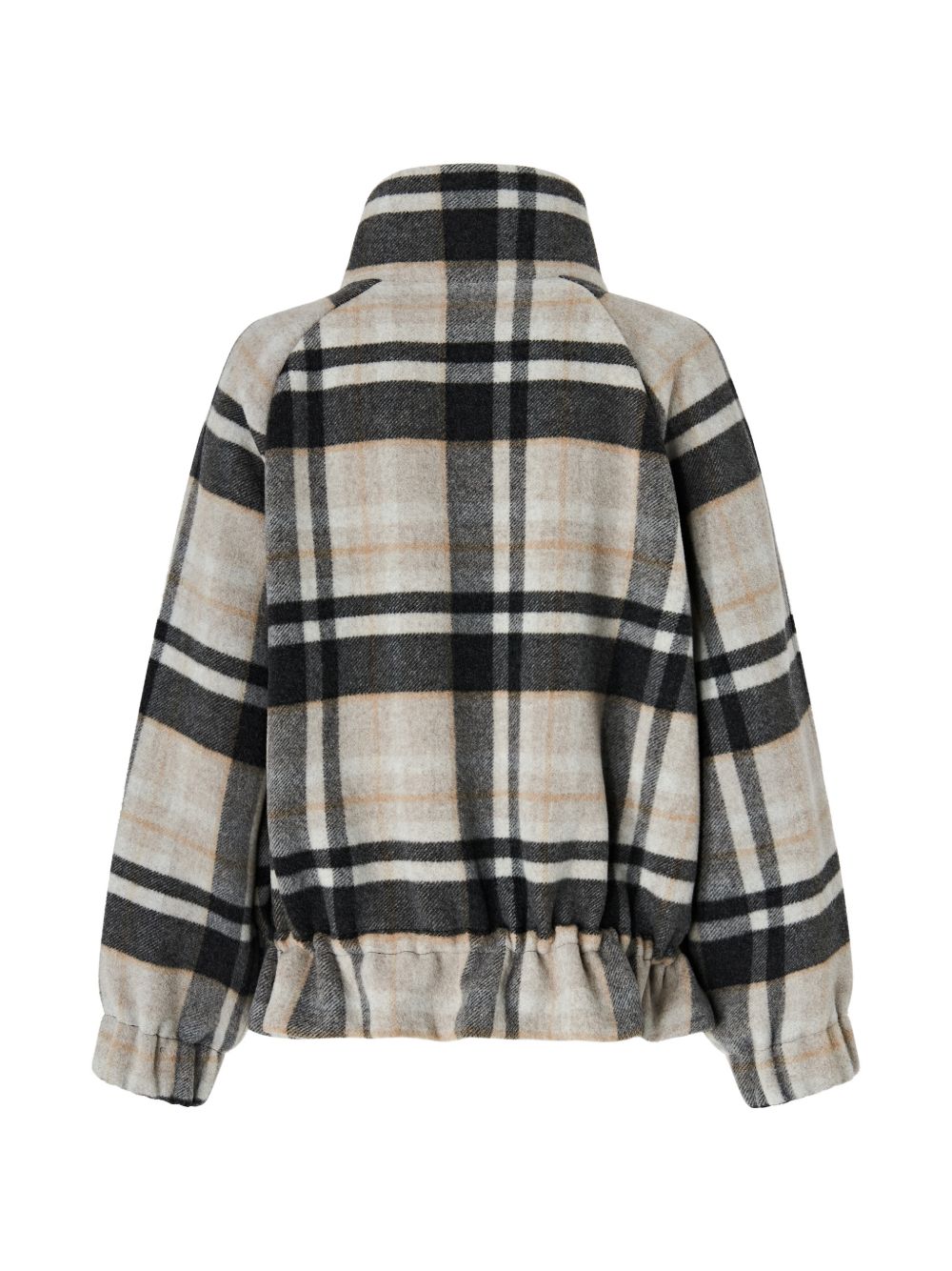 PINKO Cappotto corto Borragine in tartan marrone e beige con coulisse in vita 