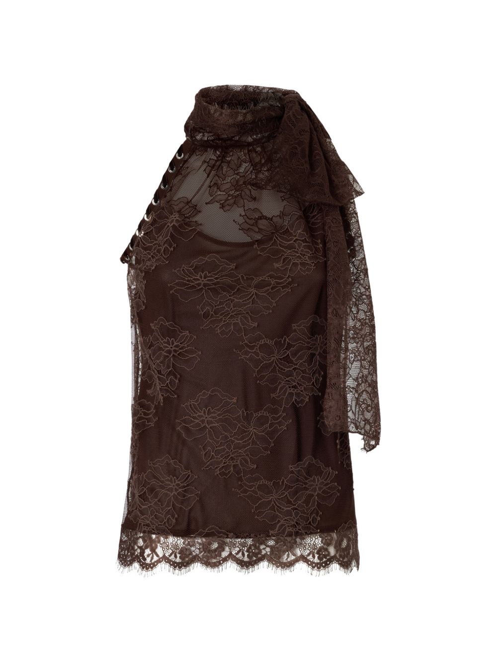 PINKO Top Skoda in pizzo foderato marrone 