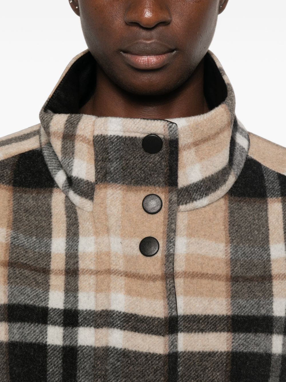 PINKO Cappotto corto Campanula in tartan beige e antracite 