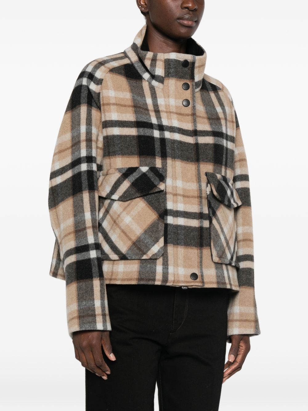 PINKO Cappotto corto Campanula in tartan beige e antracite 