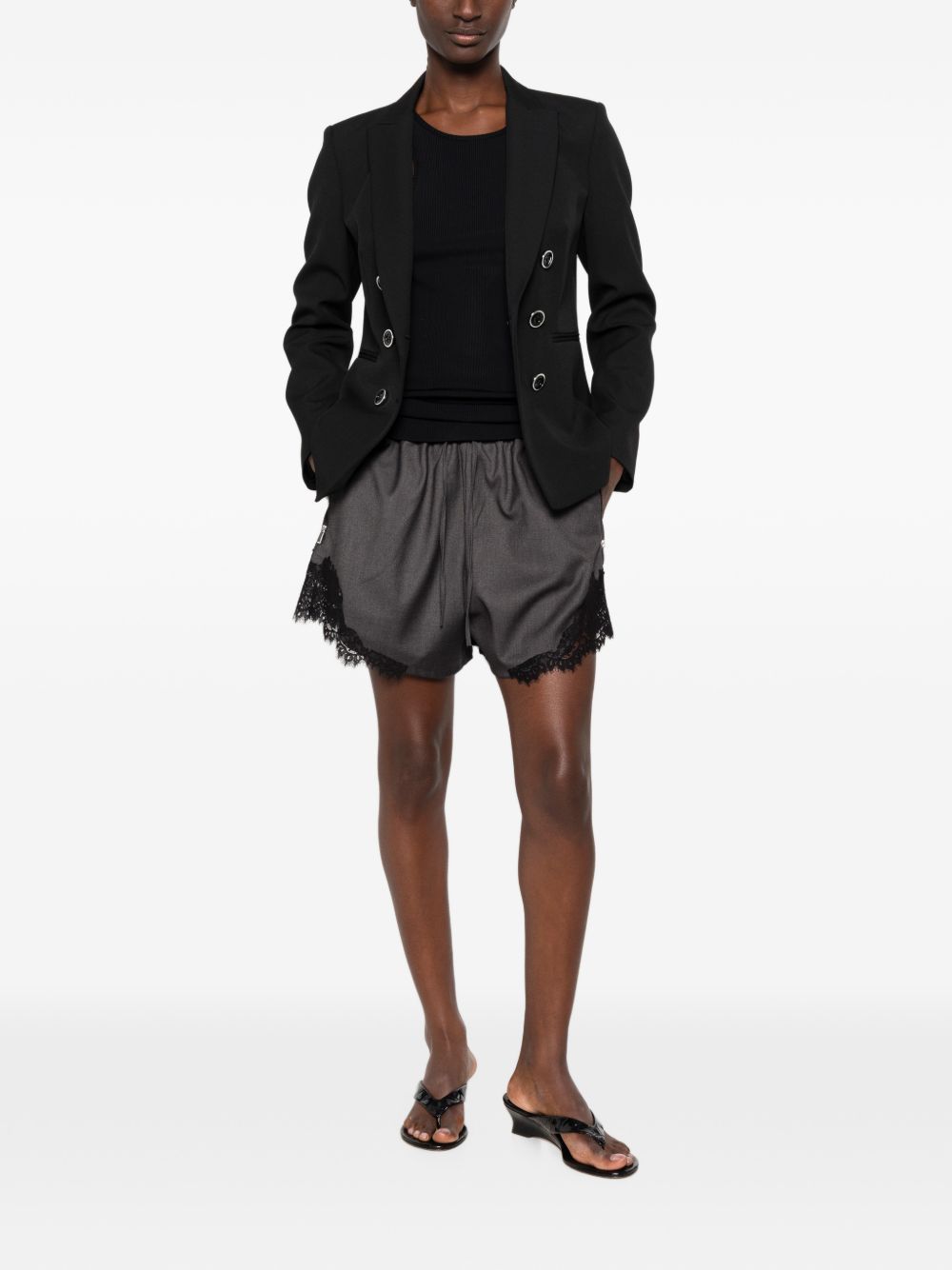 PINKO Pantaloni short grigi Shita con pizzo nero, tasche e coulisse in vita 