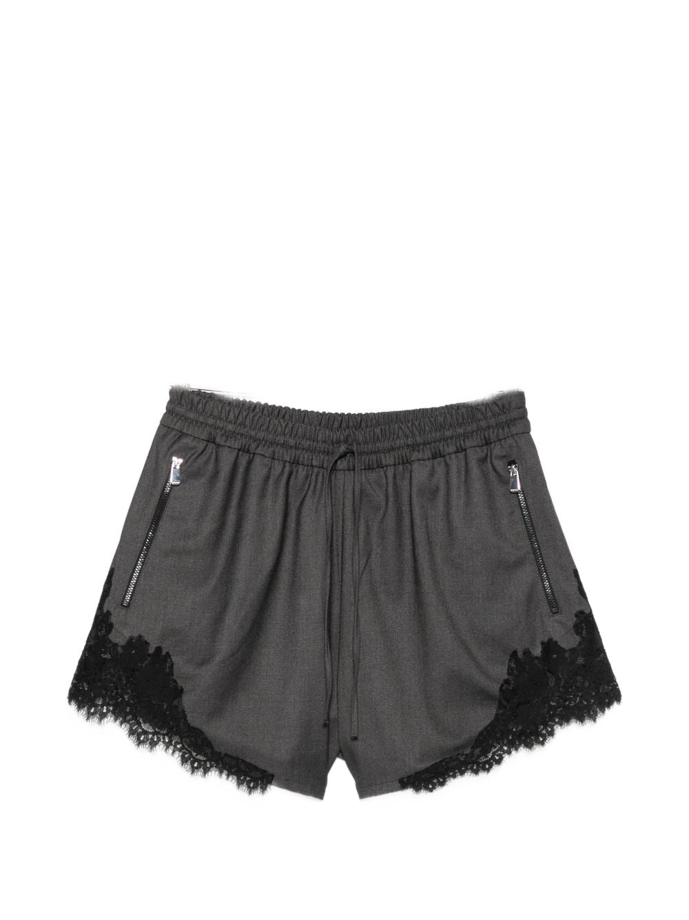PINKO Pantaloni short grigi Shita con pizzo nero, tasche e coulisse in vita 