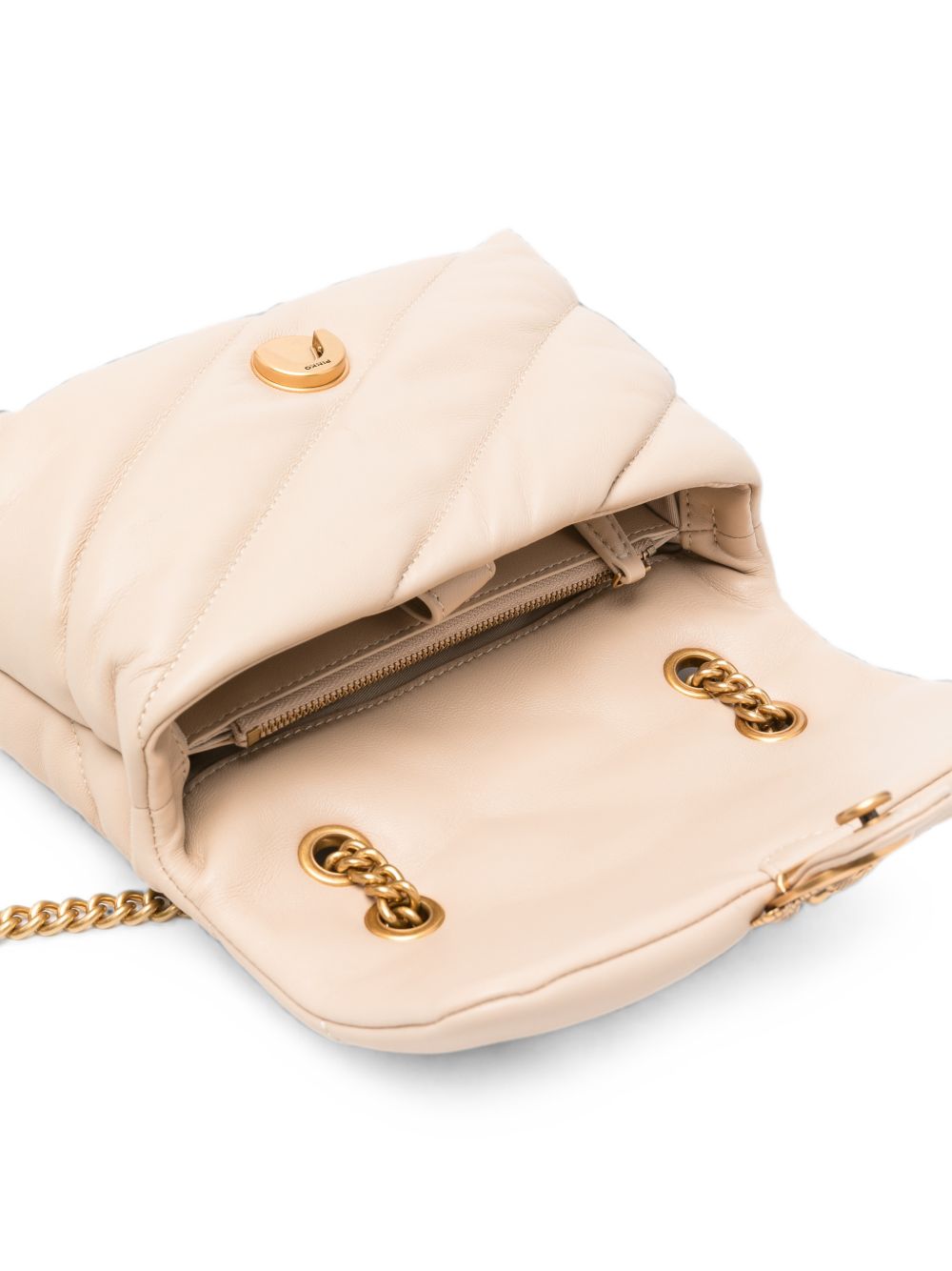 PINKO Borsa beige chiaro Love Puff Mini trapuntata con fibbia dorata 