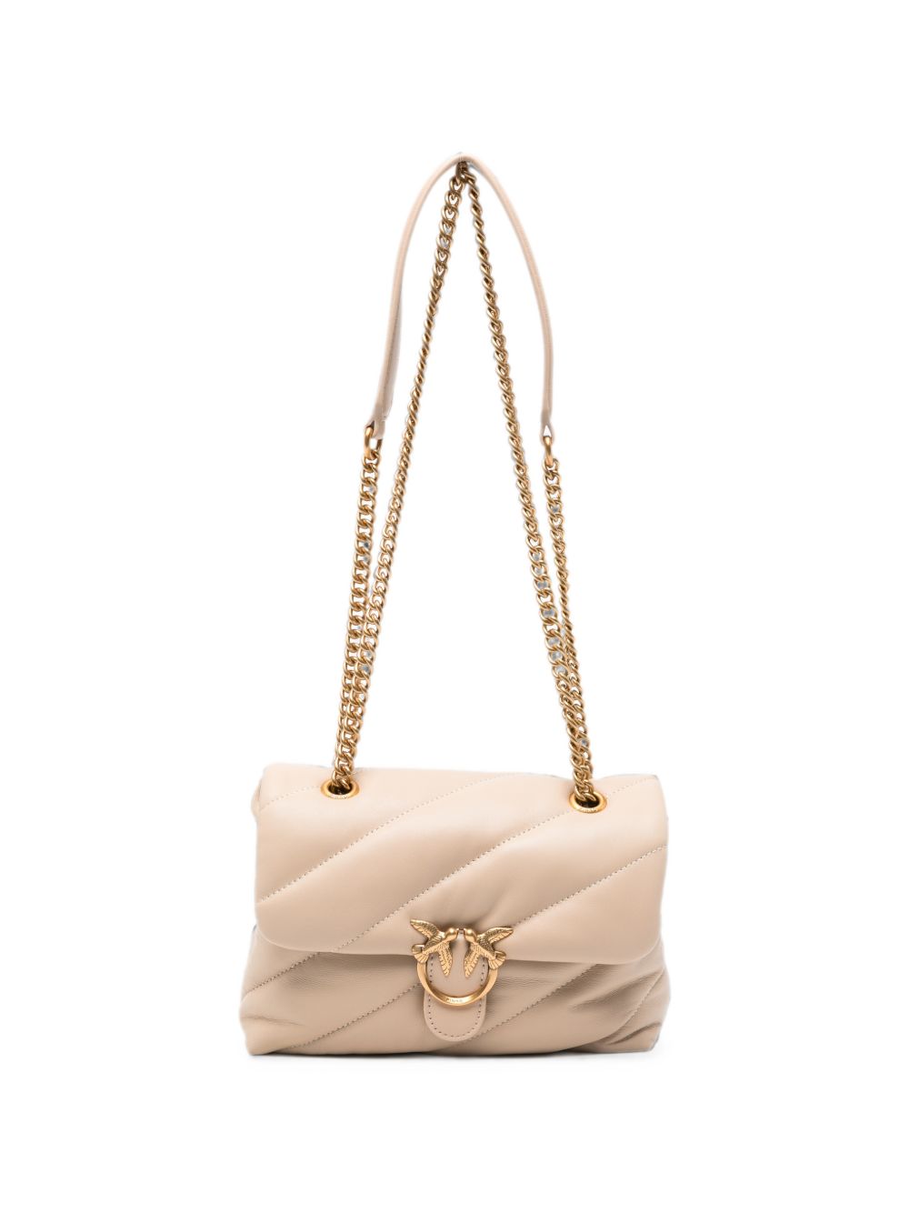 PINKO Borsa beige chiaro Love Puff Mini trapuntata con fibbia dorata 