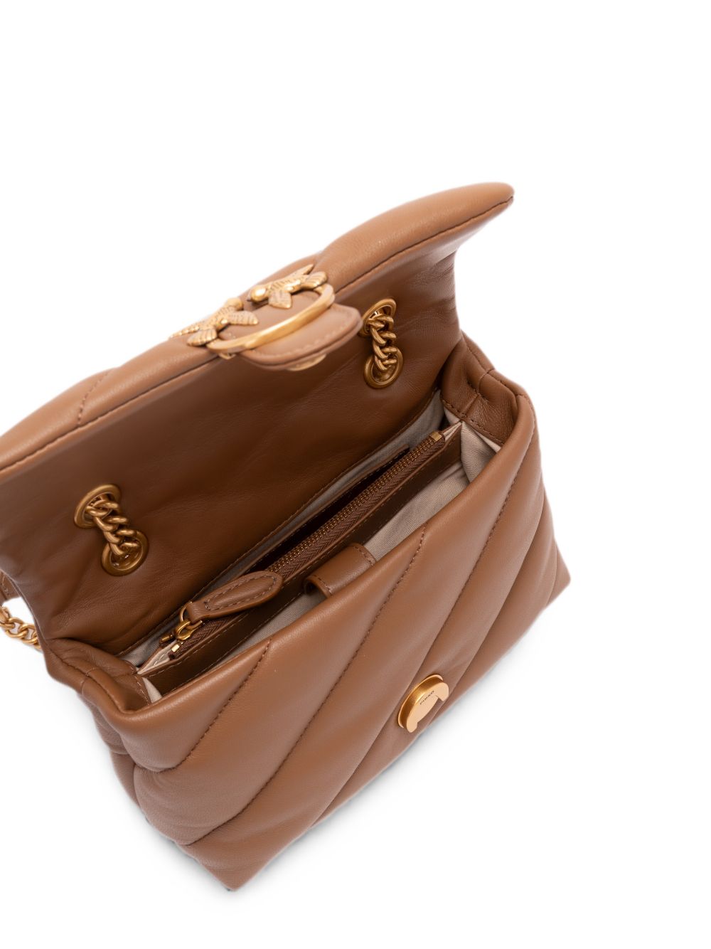 PINKO Borsa marrone nocciola Love Puff Mini trapuntata con fibbia dorata 
