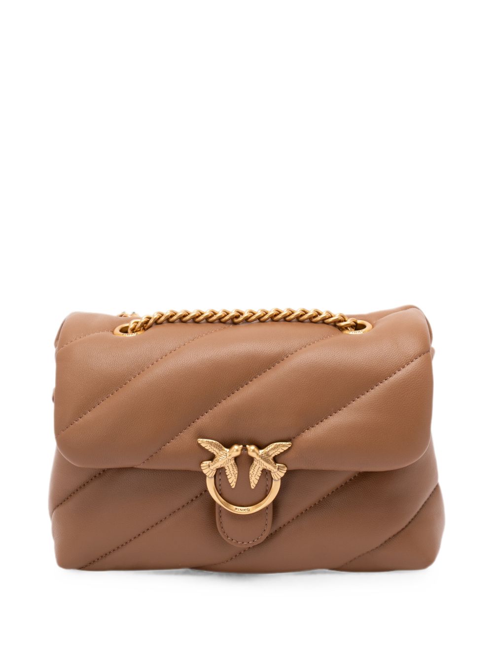 PINKO Borsa marrone nocciola Love Puff Mini trapuntata con fibbia dorata 