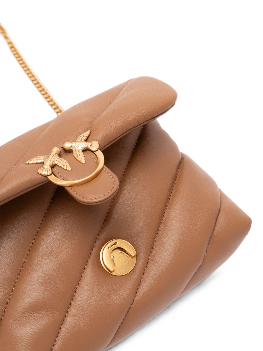 PINKO Borsa marrone nocciola Love Puff Mini trapuntata con fibbia dorata 