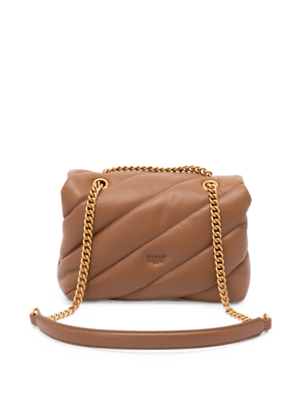 PINKO Borsa marrone nocciola Love Puff Mini trapuntata con fibbia dorata 