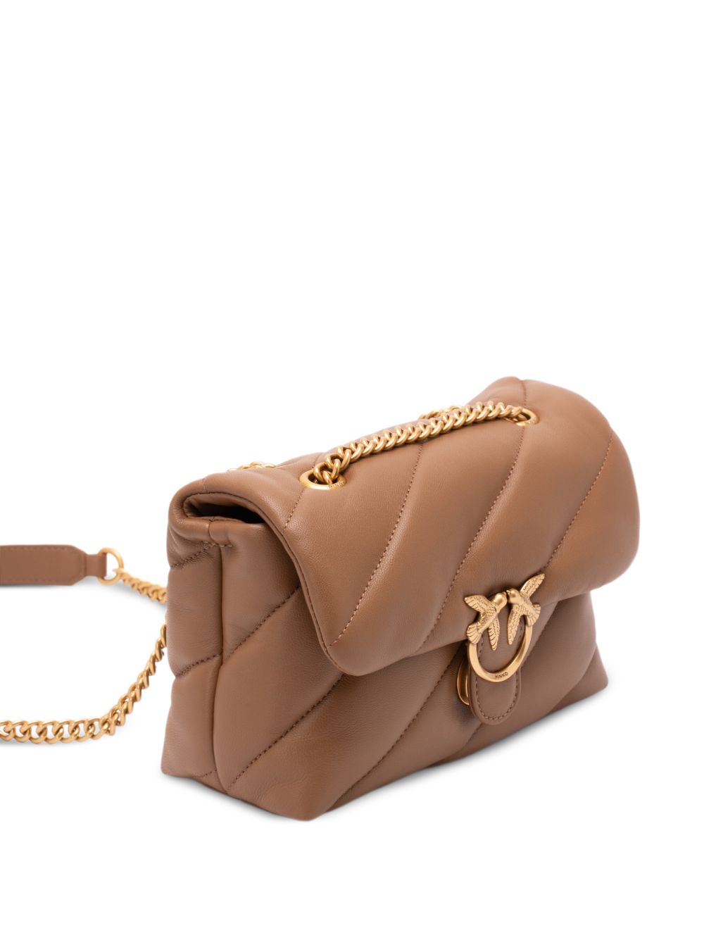 PINKO Borsa marrone nocciola Love Puff Mini trapuntata con fibbia dorata 
