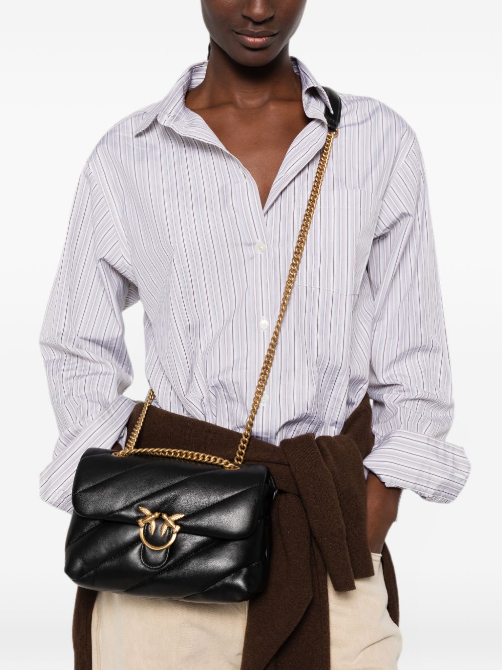 PINKO Borsa nera Love Puff Mini trapuntata con fibbia dorata 